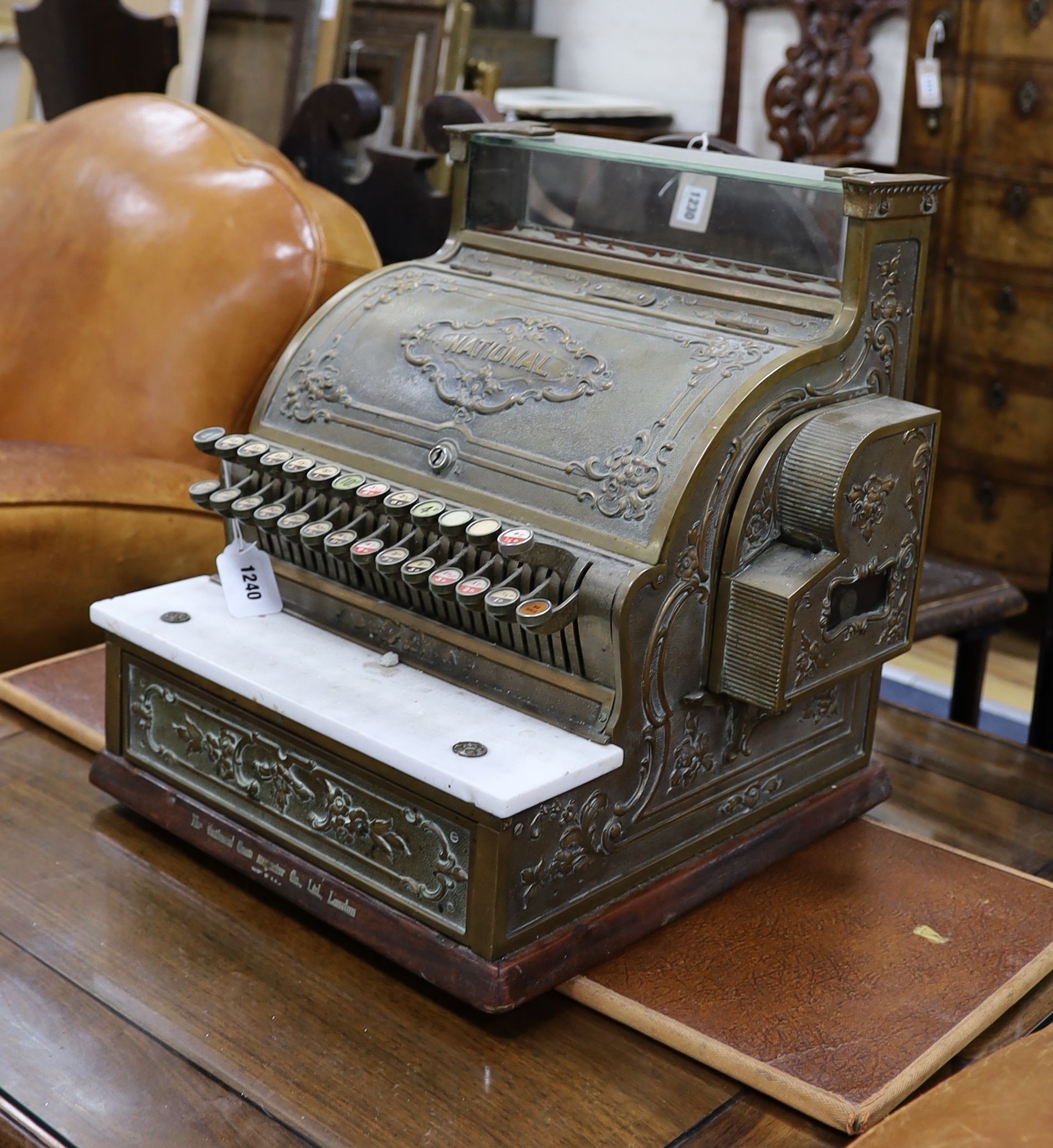 An early 20th century American National cash register, Serial Number N255122/345SH, width 41cm, depth 41cm, height 44cm